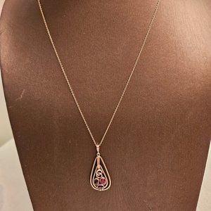 Vintage 14K Rose Gold and Garnet Pendant and Chain